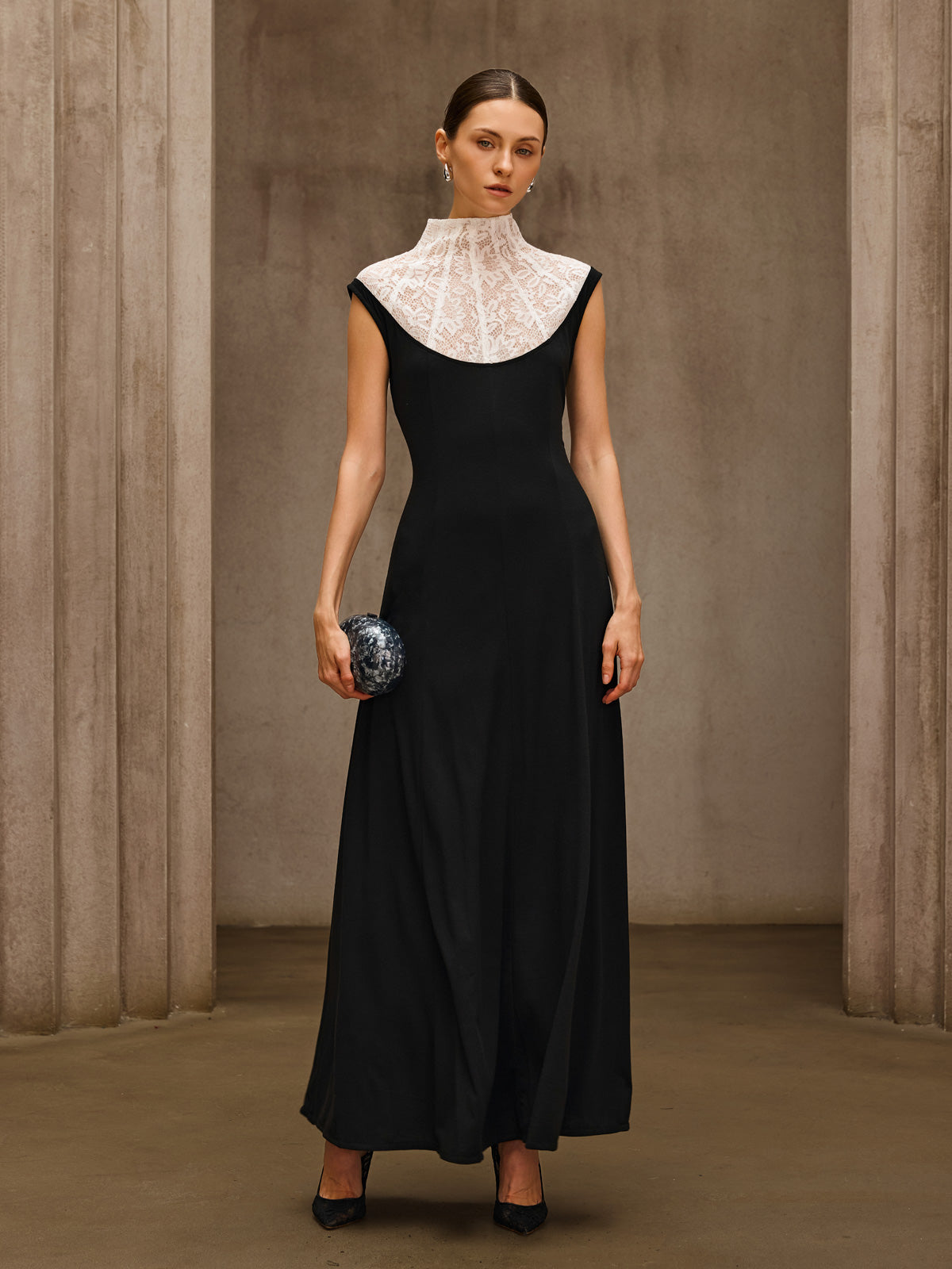 Sevionyx High Neck Lace Maxi Dress