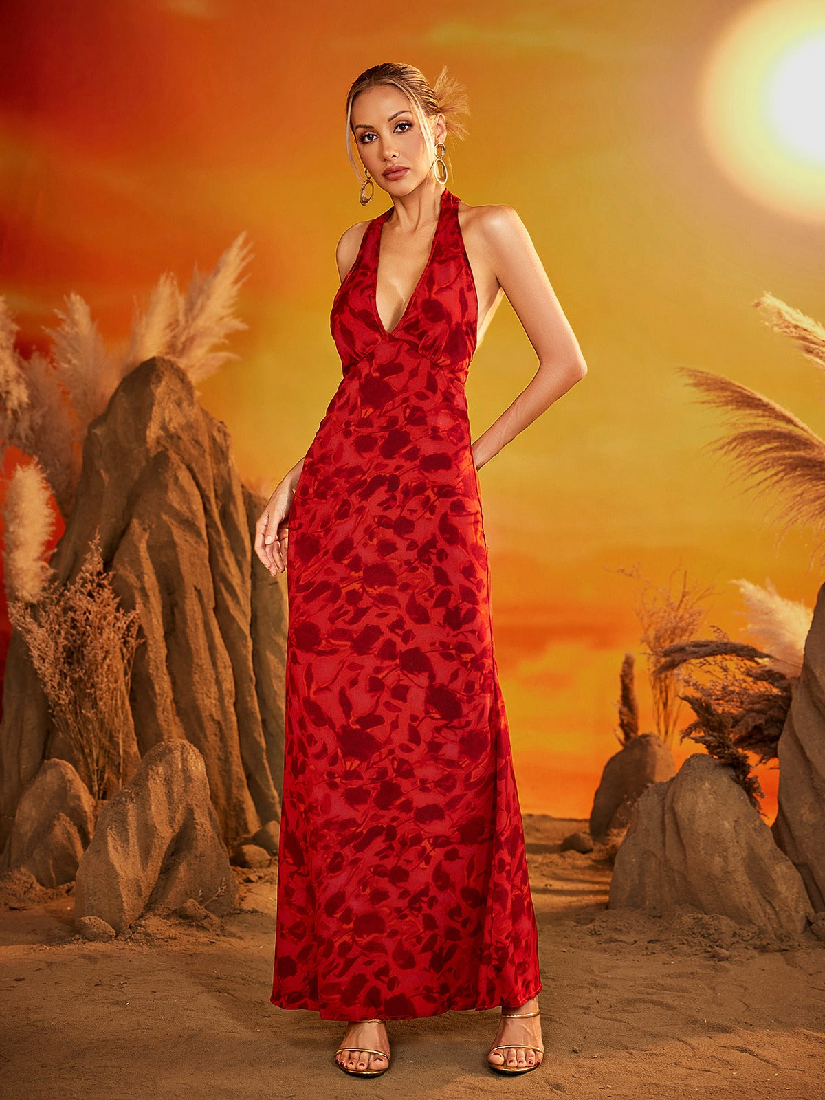 Rosstef Shemeka Halterneck Floral Maxi Dress