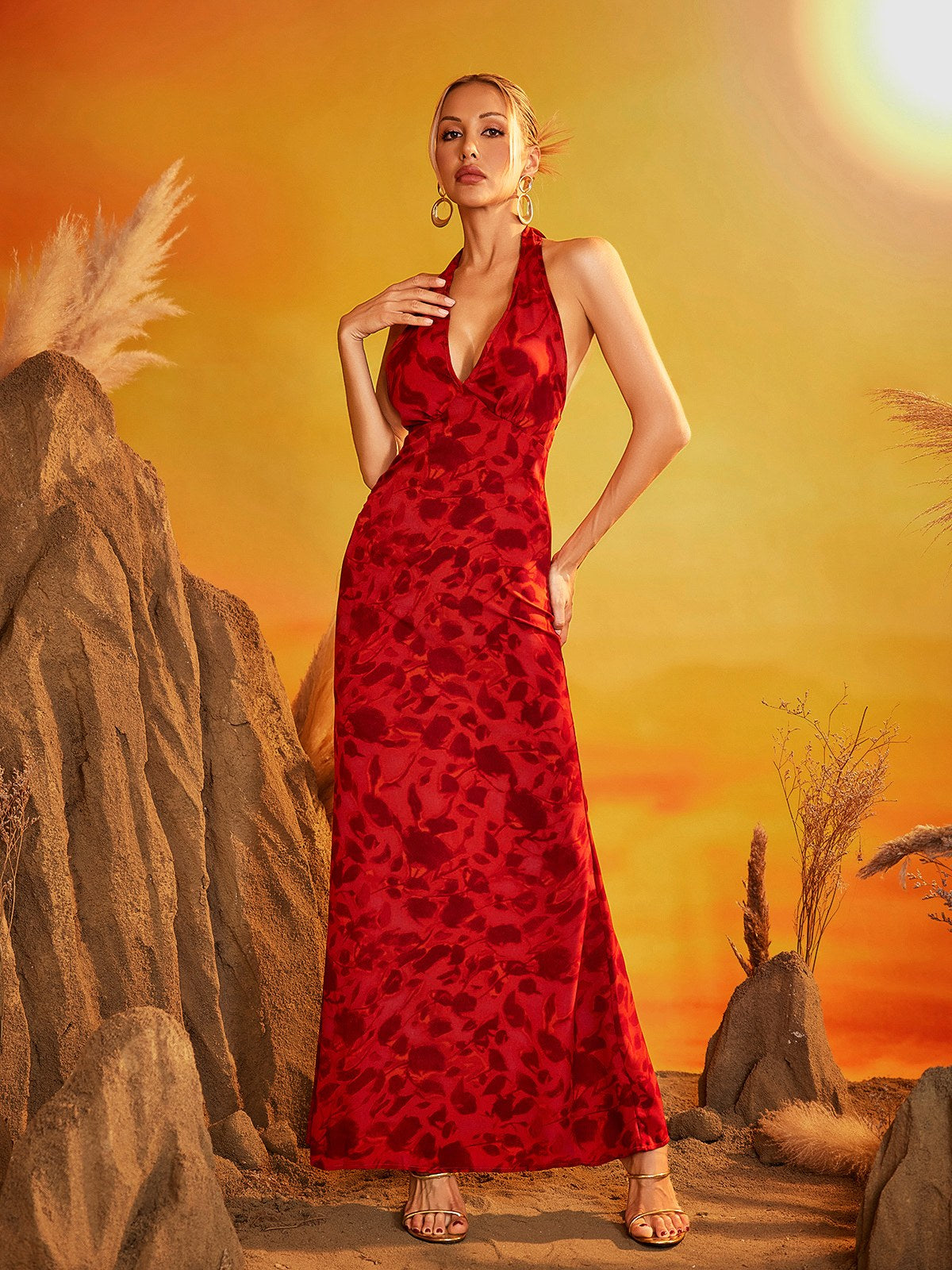 Rosstef Shemeka Halterneck Floral Maxi Dress