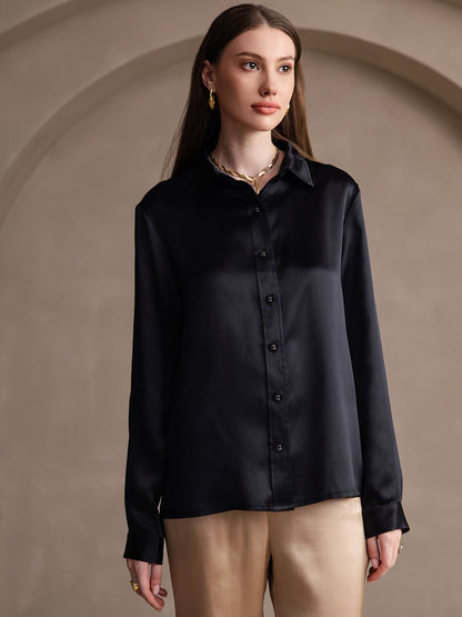 Rosstef 19Momme Silk Lapel Collar Long Sleeve Women's Shirt
