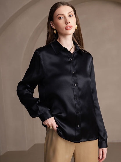 Rosstef 19Momme Silk Lapel Collar Long Sleeve Women's Shirt