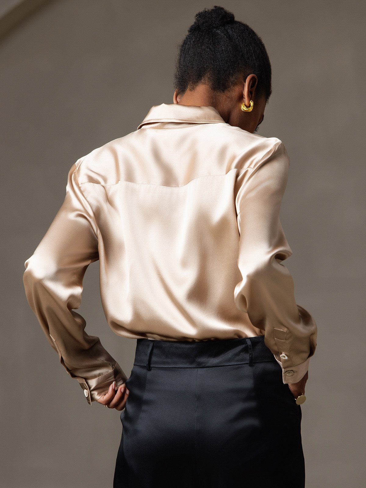 Rosstef 19Momme Silk Long Sleeve Lapel Collar Women's Shirt