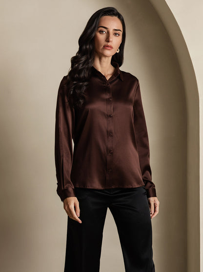 Rosstef 19Momme Silk Long Sleeve Lapel Collar Women's Shirt