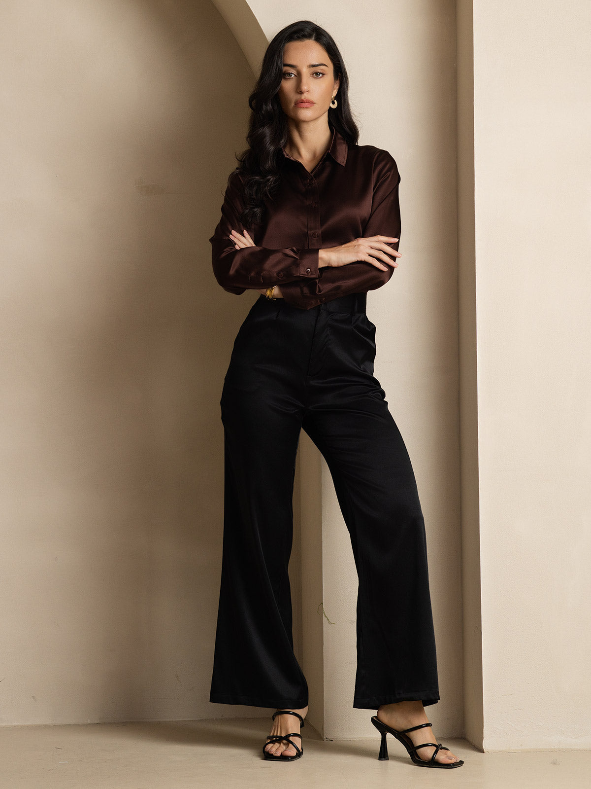Rosstef 19Momme Silk Long Sleeve Lapel Collar Women's Shirt