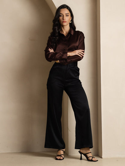 Rosstef 19Momme Silk Long Sleeve Lapel Collar Women's Shirt