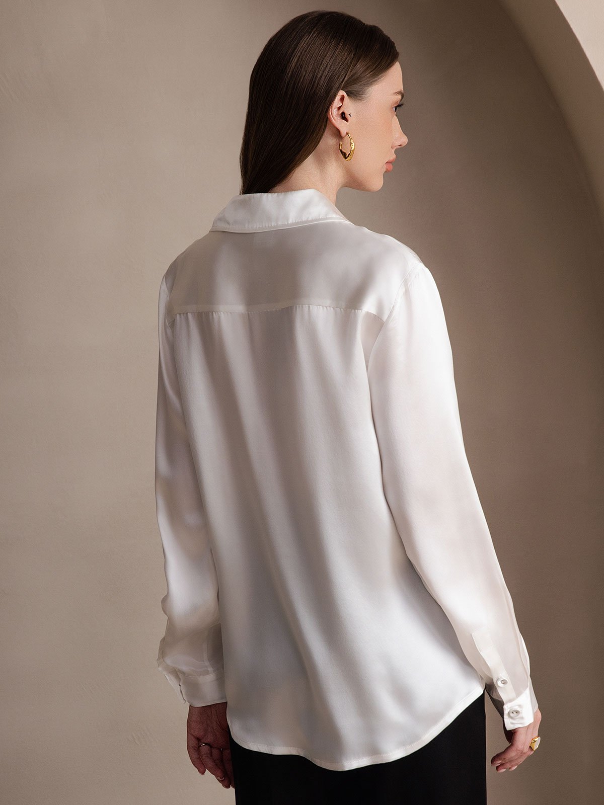 Rosstef 19Momme Silk Long Sleeve Lapel Collar Women's Shirt