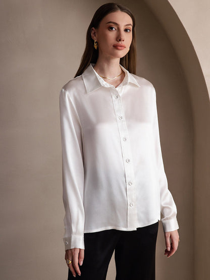 Rosstef 19Momme Silk Long Sleeve Lapel Collar Women's Shirt