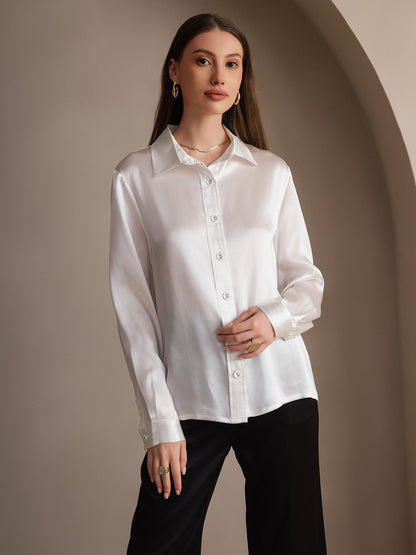 Rosstef 19Momme Silk Long Sleeve Lapel Collar Women's Shirt