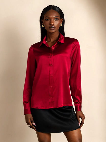 Rosstef 19Momme Silk Long Sleeve Lapel Collar Women's Shirt