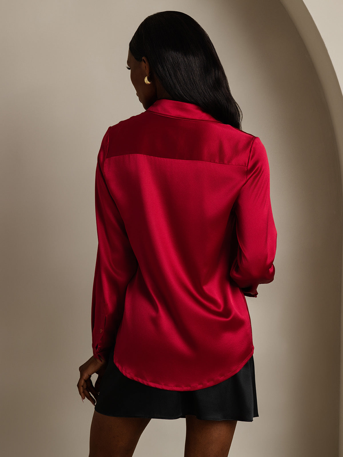 Rosstef 19Momme Silk Long Sleeve Lapel Collar Women's Shirt