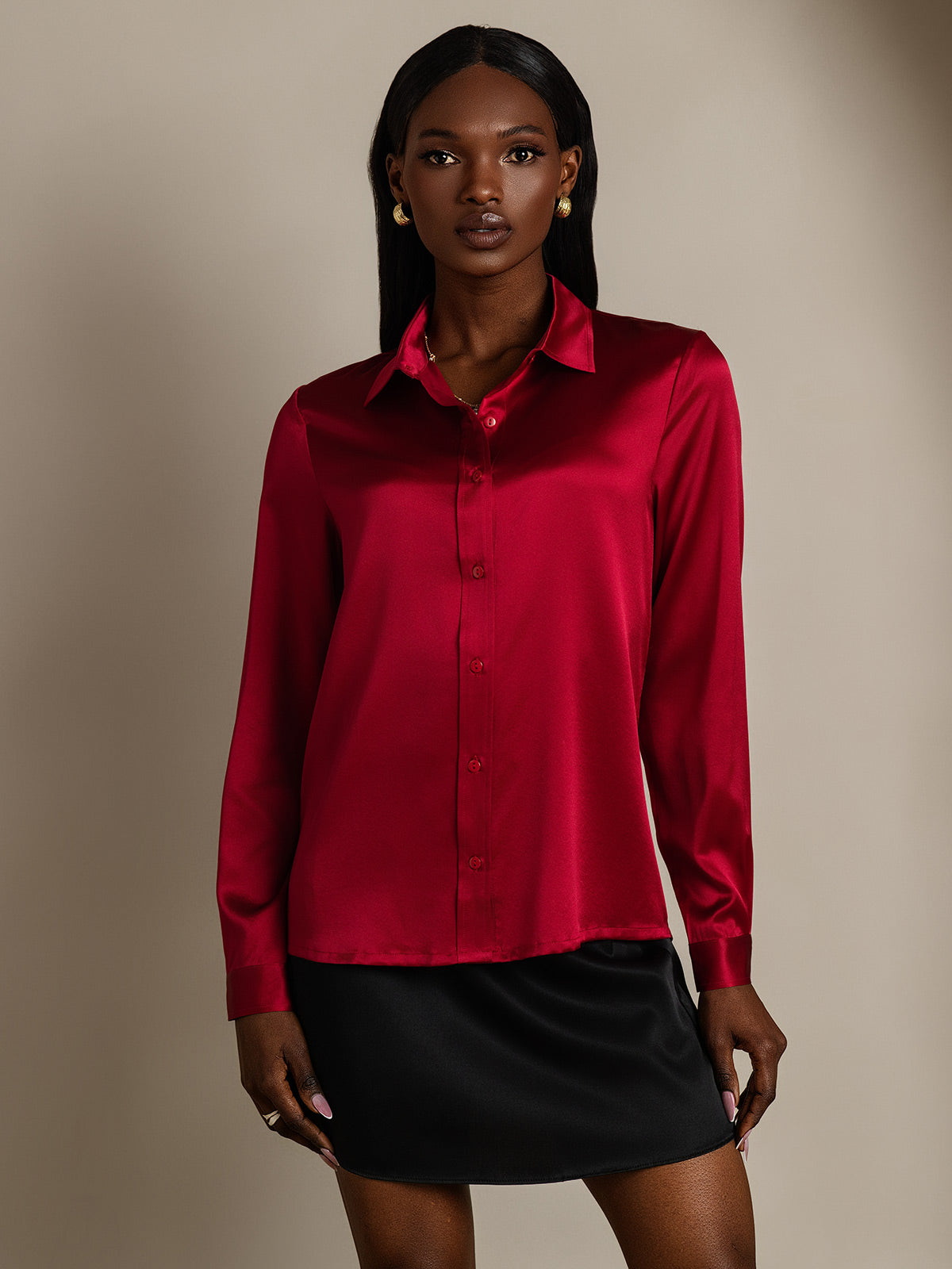 Rosstef 19Momme Silk Long Sleeve Lapel Collar Women's Shirt