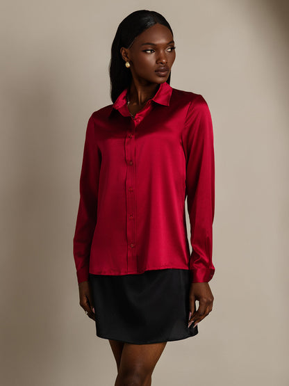 Rosstef 19Momme Silk Long Sleeve Lapel Collar Women's Shirt