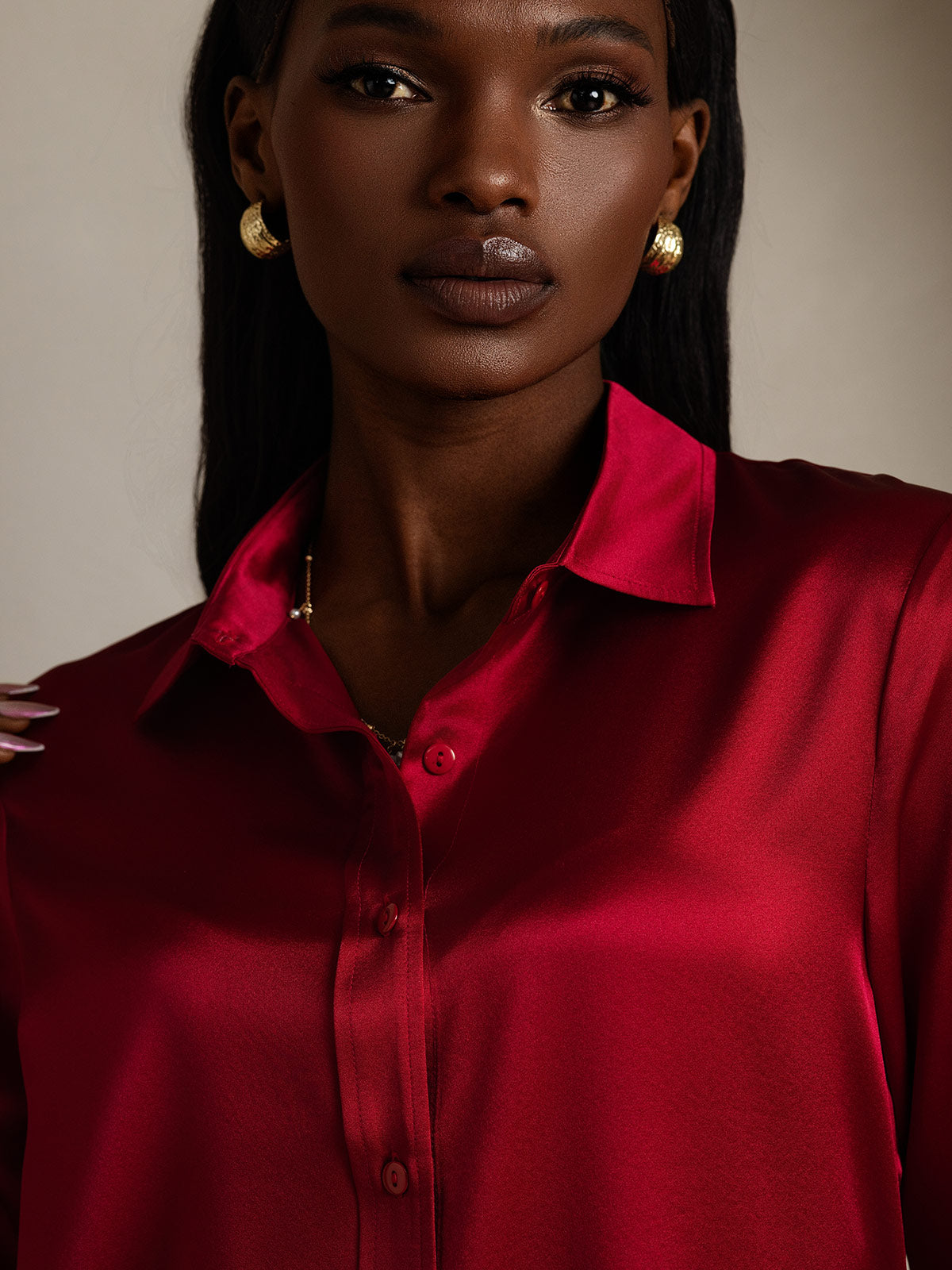 Rosstef 19Momme Silk Long Sleeve Lapel Collar Women's Shirt