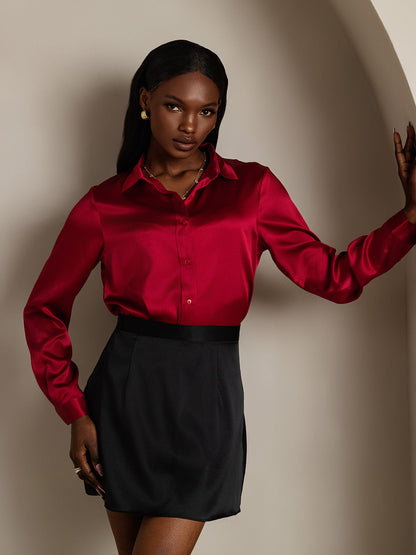 Rosstef 19Momme Silk Long Sleeve Lapel Collar Women's Shirt