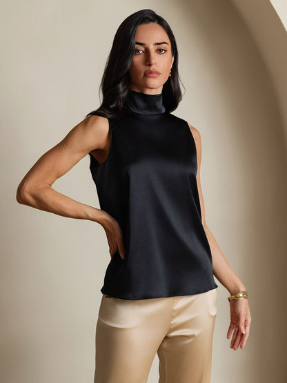 Rosstef 19Momme Silk Sleeveless Tie Neck Blouse - Güçlü ve Elegan Tişört