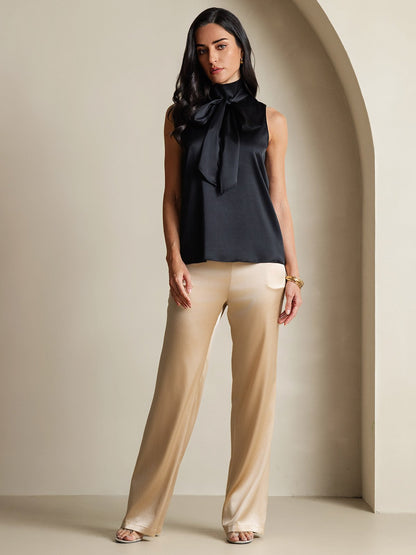 Rosstef 19Momme Silk Sleeveless Tie Neck Blouse - Güçlü ve Elegan Tişört
