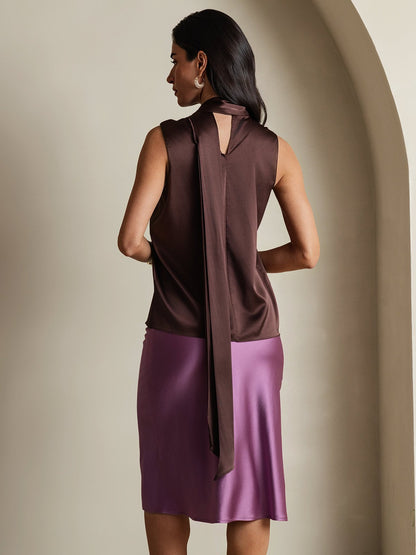 Rosstef 19Momme Silk Sleeveless Tie Neck Blouse - Güçlü ve Elegan Tişört