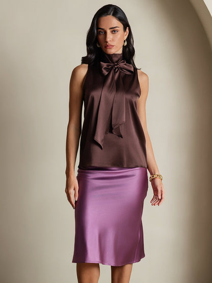 Rosstef 19Momme Silk Sleeveless Tie Neck Blouse - Güçlü ve Elegan Tişört