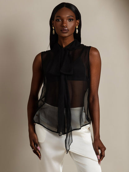 Rosstef Pure Silk Chiffon Kadın Kolosuz Tie Neck Şalvarı