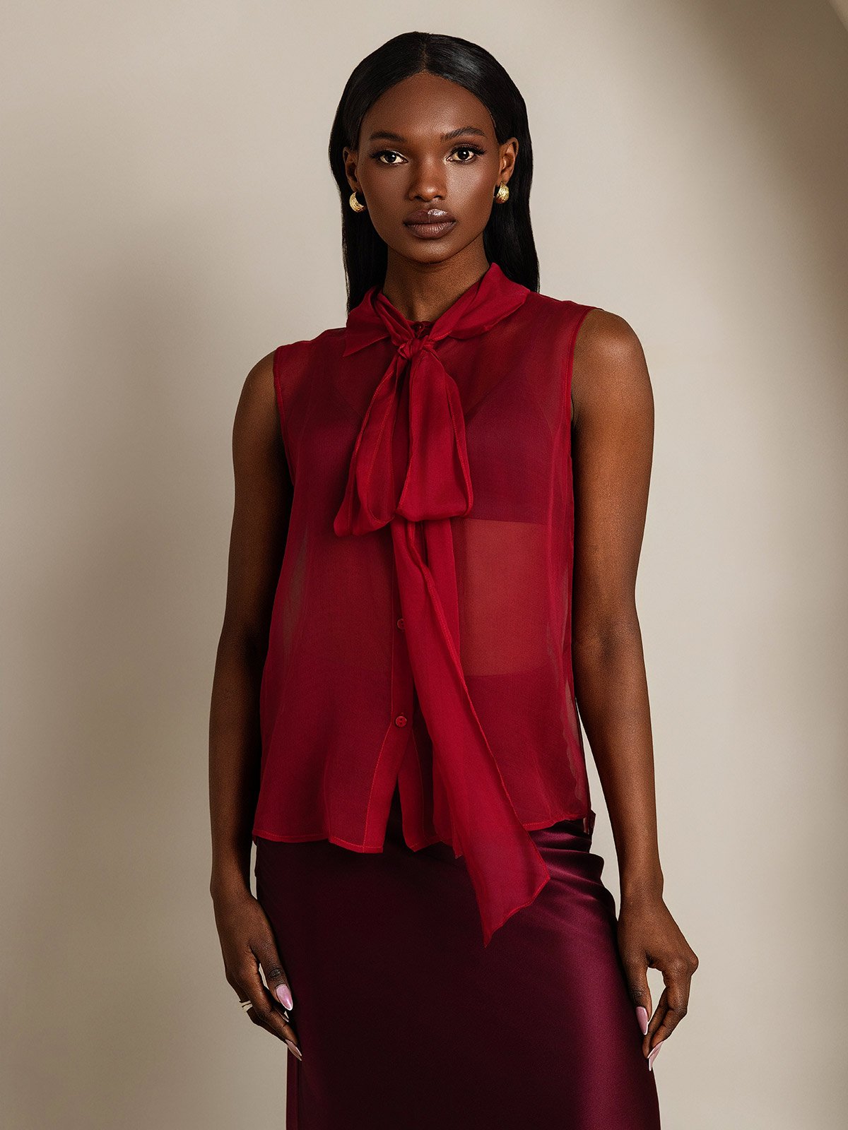 Rosstef Pure Silk Chiffon Kadın Kolosuz Tie Neck Şalvarı