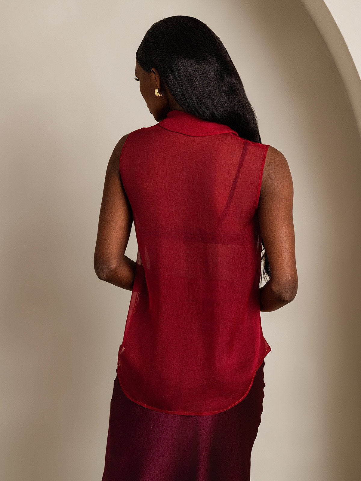 Rosstef Pure Silk Chiffon Kadın Kolosuz Tie Neck Şalvarı