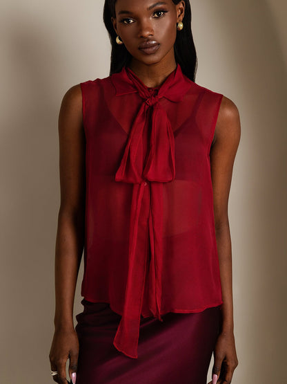 Rosstef Pure Silk Chiffon Kadın Kolosuz Tie Neck Şalvarı
