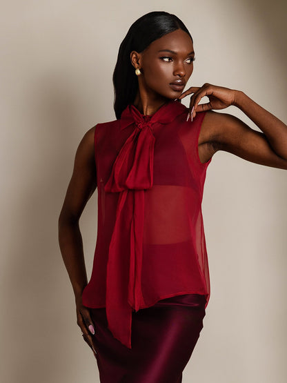 Rosstef Pure Silk Chiffon Kadın Kolosuz Tie Neck Şalvarı