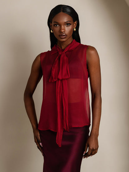 Rosstef Pure Silk Chiffon Kadın Kolosuz Tie Neck Şalvarı