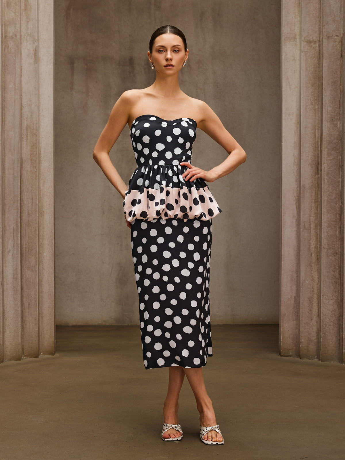Rosstef Dot Split Midi Dress