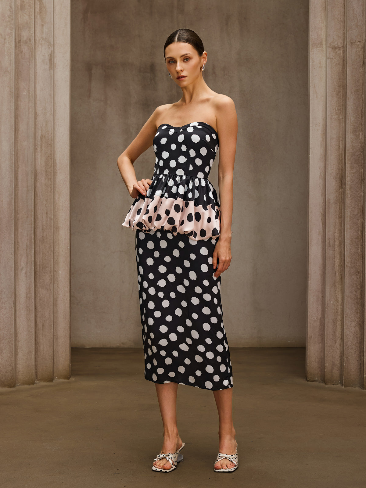 Rosstef Dot Split Midi Dress