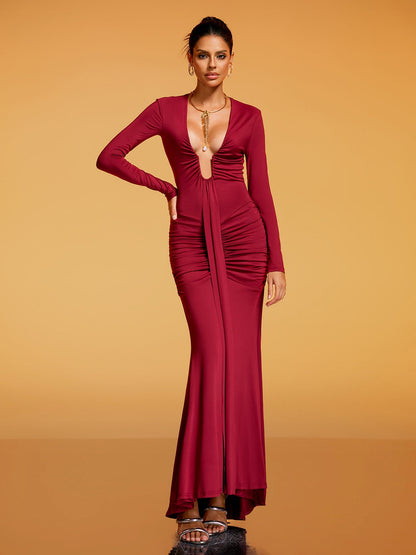 Soval Long Sleeve Draped Maxi Dress