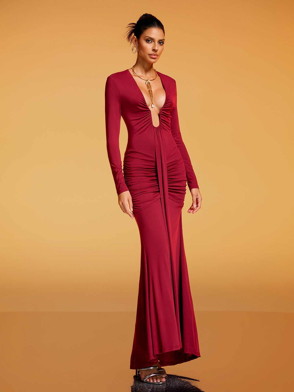 Soval Long Sleeve Draped Maxi Dress