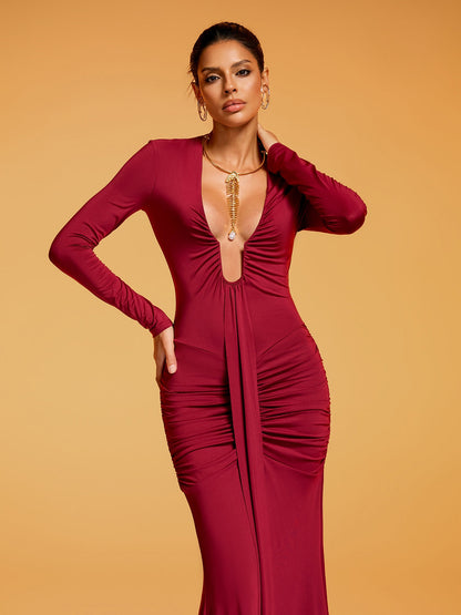 Soval Long Sleeve Draped Maxi Dress