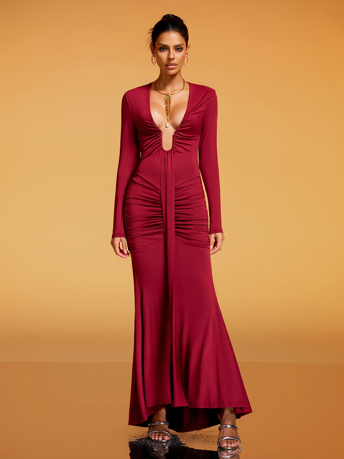 Soval Long Sleeve Draped Maxi Dress