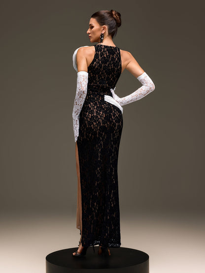 Sylvarex Lace Split Maxi Dress With Gloves