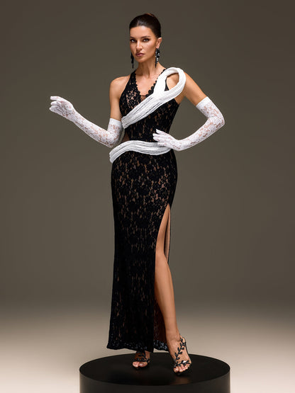 Sylvarex Lace Split Maxi Dress With Gloves