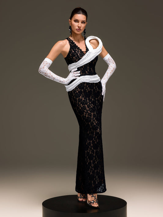 Rosstef Lace Split Maxi Dress With Gloves