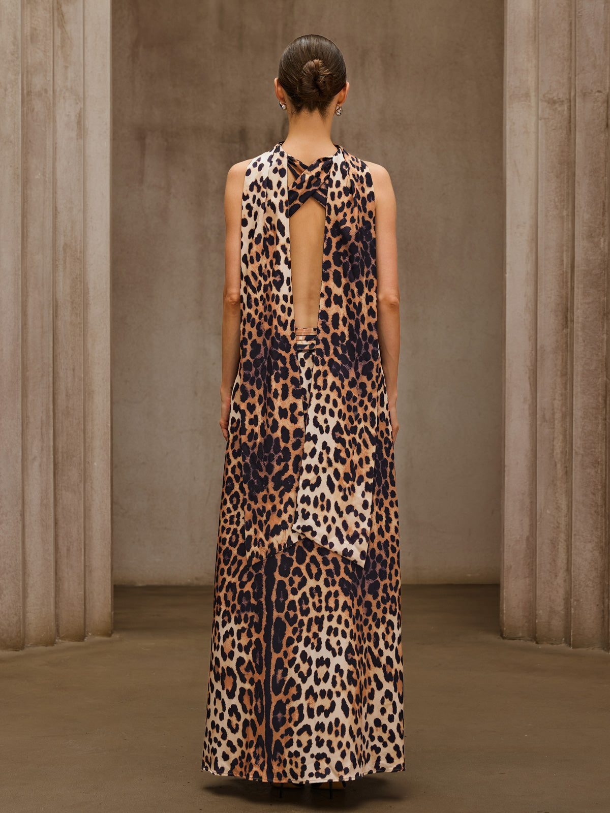Sylvarix Leopard Cutout Scarf Maxi Dress