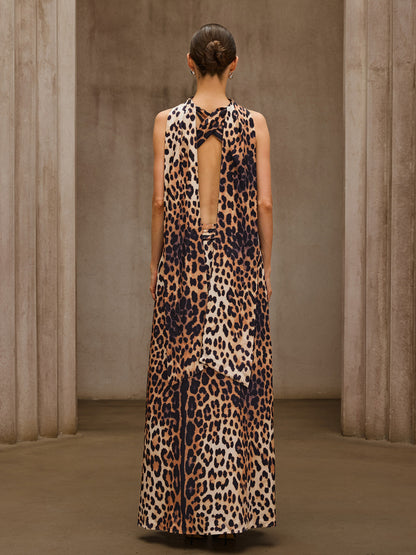 Sylvarix Leopard Cutout Scarf Maxi Dress