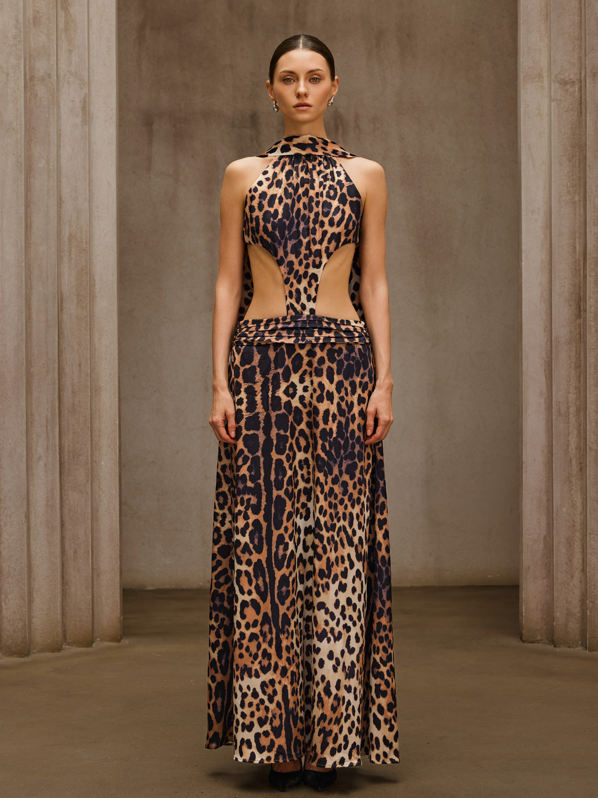 Sylvarix Leopard Cutout Scarf Maxi Dress