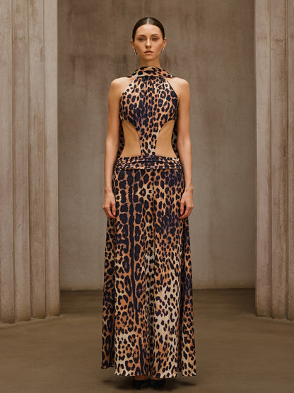 Sylvarix Leopard Cutout Scarf Maxi Dress