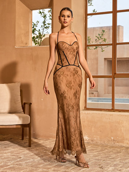 Sythra Halterneck Lace Maxi Dress