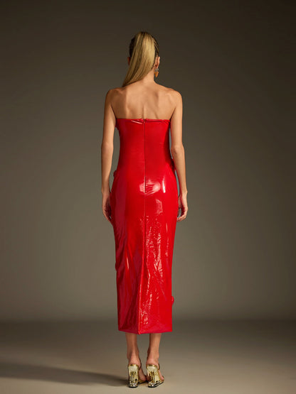 Rosstef Strapless Leather Midi Dress