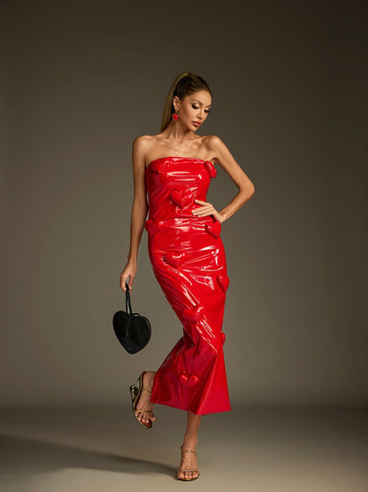 Rosstef Strapless Leather Midi Dress