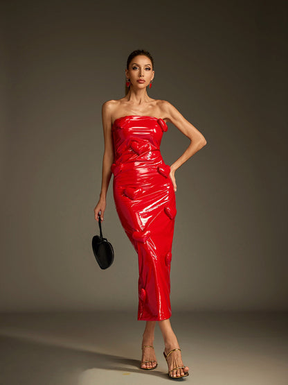 Rosstef Strapless Leather Midi Dress