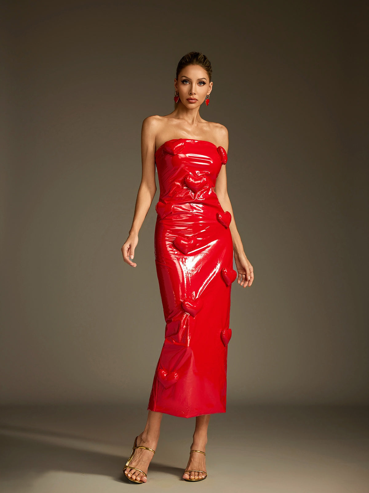 Rosstef Strapless Leather Midi Dress