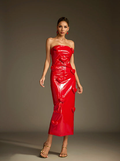 Rosstef Strapless Leather Midi Dress