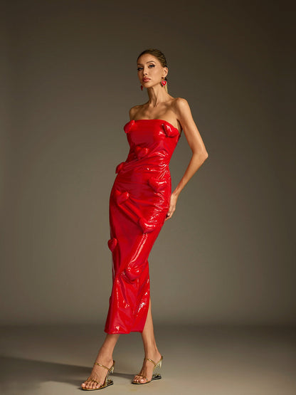 Rosstef Strapless Leather Midi Dress
