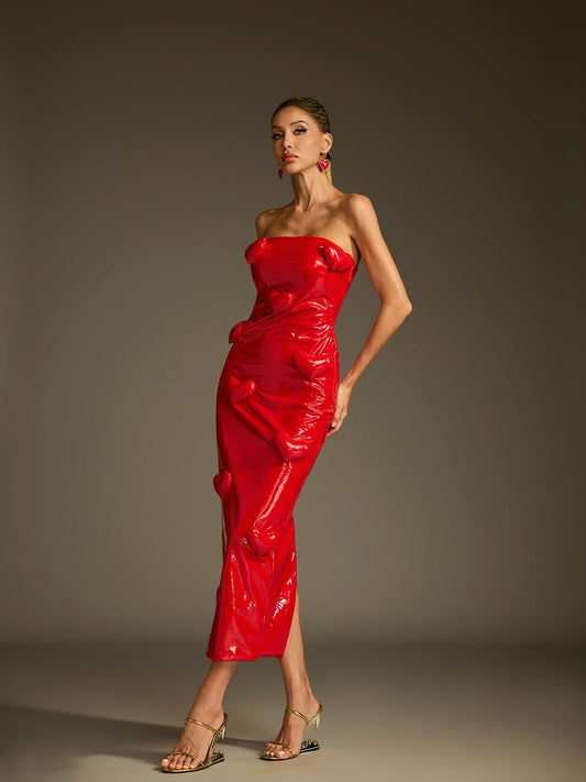 Rosstef Strapless Leather Midi Dress