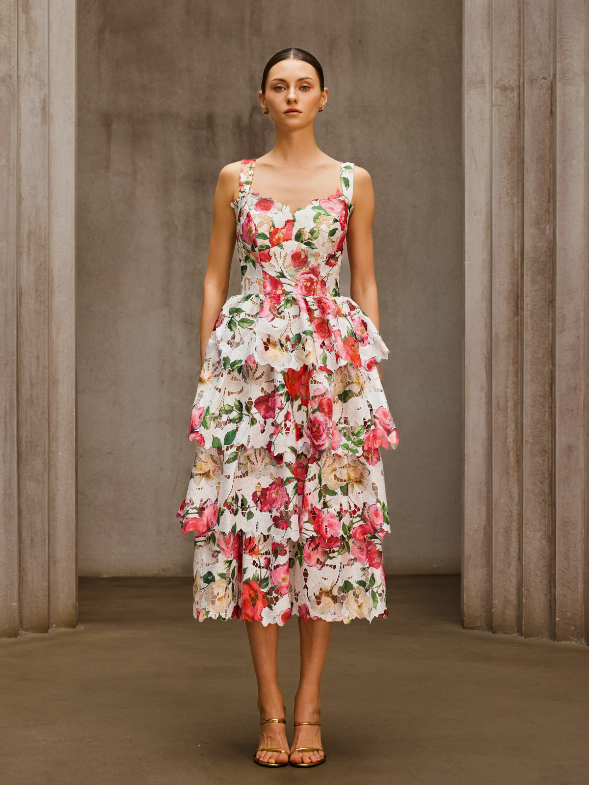 Rosstef Floral Tiered Midi Dress